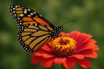 Fototapeta premium A Monarch Butterfly on a Zinnia Flower