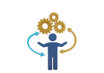 Isolated Figure with Gears and Arrows Representing Process Optimization 3D Render