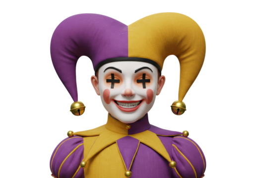 Isolated 3D Render of a Whimsical Jester Character with a Big Smile