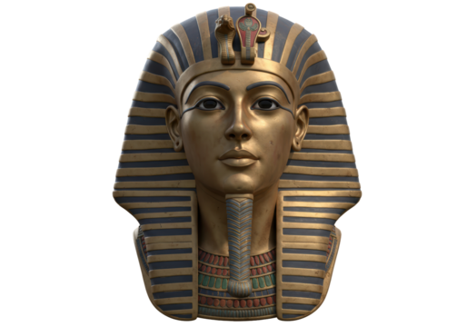 Isolated Ancient Egyptian Golden Pharaoh Tutankhamun's Burial Mask