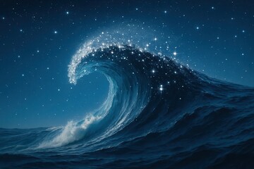 Amidst the cosmic canvas of the night sky, a lone wave of celestial wonder unfurls its ethereal dance