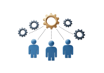 Isolated People Connecting to a Central Gear System 3D Render