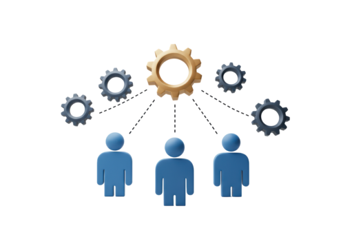 Isolated People Connecting to a Central Gear System 3D Render