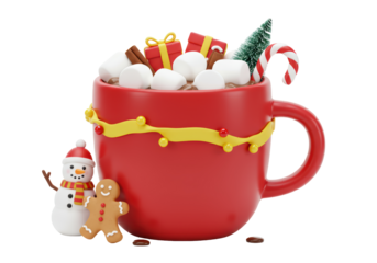 Isolated Christmas Hot Chocolate Mug with Marshmallows and Festive Decorations