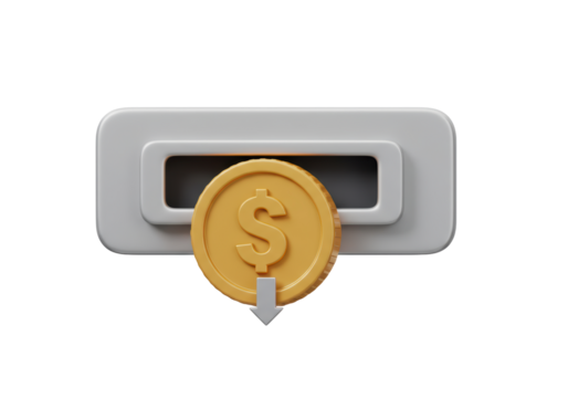 Isolated Coin Slot with Dollar Coin Insertion 3D Render