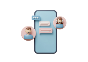 Isolated Smartphone with Customer Service Agents and Chat Bubbles - Online Support Concept