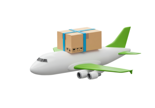 Isolated Cargo Plane with Shipping Box - Air Freight and Logistics Concept