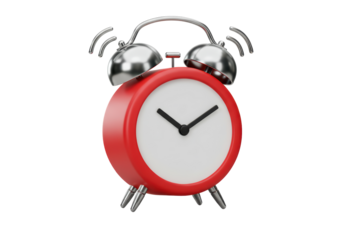 Isolated Red Alarm Clock Ringing with Sound Waves