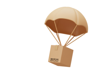 Isolated Cardboard Box Descending with a Parachute