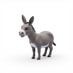 Cute gray donkey figurine standing on white background