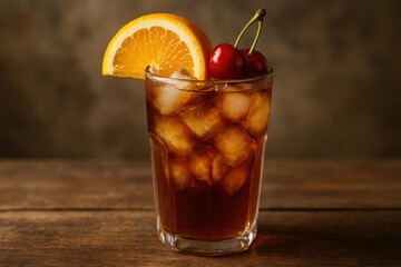Indulge in a refreshing twist with our classic cherry-topped iced tea, perfect for a summer day