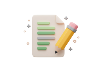 Isolated Document with List and Pencil, Planning and Education Concept 3D Icon