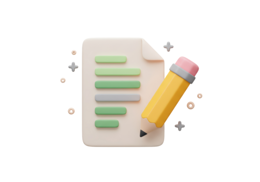 Isolated Document with List and Pencil, Planning and Education Concept 3D Icon