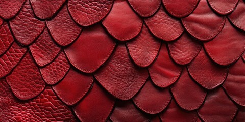 Red dragon scale leather texture background, seamless pattern. Background for product presentation with copy space.