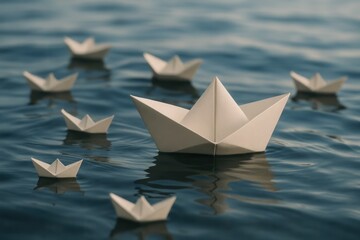 Obraz premium A Flock of Paper Boats on a Calm Sea