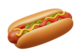 Isolated 3D Render of a Hot Dog with Mustard and Relish