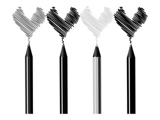 Black abstract heart shapes with brush stroke style illustration art