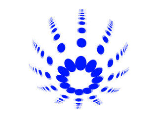 Blue dotted abstract radial burst flower symbol with symmetry design