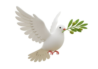 Isolated White Peace Dove with Olive Branch 3D Render