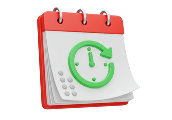 Isolated Calendar with Time Refresh Arrow Icon 3D Render