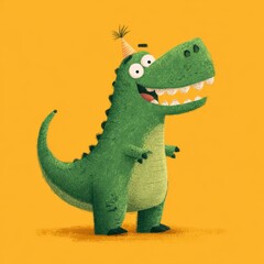Obraz premium Happy dinosaur birthday party, yellow background, kids card