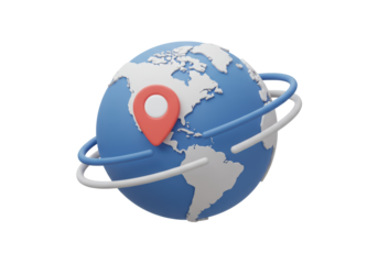 Isolated 3D Render: Global Location and Connectivity with Earth and Location Pin