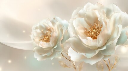 Obraz premium Delicate Pastel Flowers With Gold Details On Soft Background