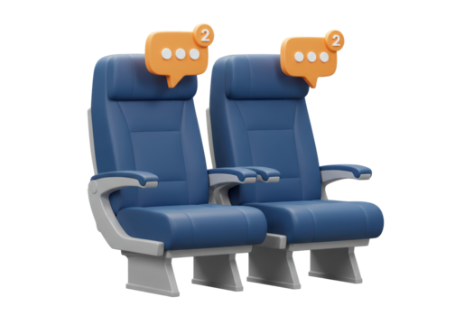 Isolated 3D Render: Two Airline Seats with Chat Bubbles, Symbolizing In-Flight Communication and Social Media
