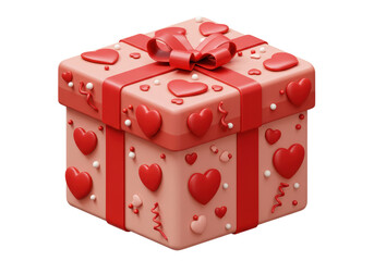 Isolated 3D Render of a Decorative Pink Gift Box with Red Hearts