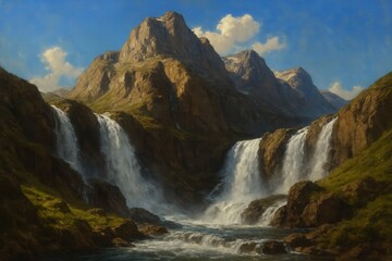 Fototapeta premium A Serene Mountain Waterfall Scene