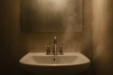 Fototapeta premium A Steamy Bathroom Sink in Timeless Elegance