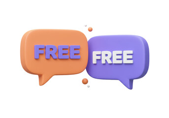 Isolated 3D Render of Two Speech Bubbles with 'FREE' Text