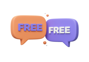 Isolated 3D Render of Two Speech Bubbles with 'FREE' Text