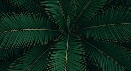 Overhead View of a Vibrant Green Palm Tree Canopy Creating a Lush Tropical Pattern Perfect for Backgrounds and Textures