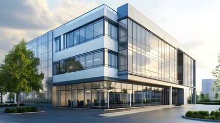 Obraz premium Modern Glass Office Building Exterior Daytime View