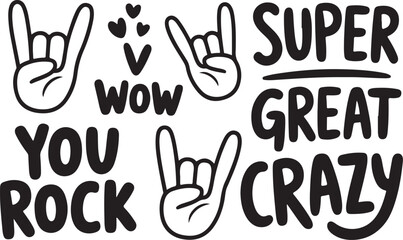 Obraz premium Rock On Hand Sign Vector Illustration with Text on Checkered Surface