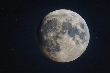 Fototapeta premium A lone moon glows against the night sky, its surface a tapestry of craters and mountains, a silent sentinel in the cosmos