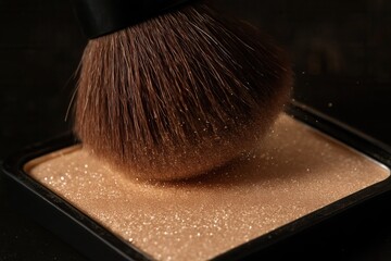 A Close-Up of a Dusting Brush on a Glittery Palette