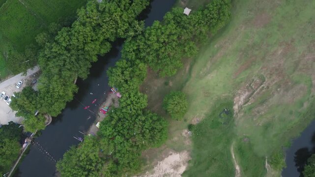 Aerial photography of grassland in Yangshan River, Hubei Province