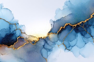 Abstract Blue And Gold Ink Texture Background