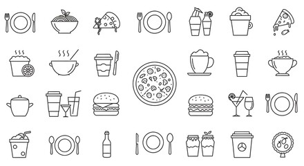 Vector Icons of Food and Drinks in Outline Style