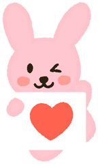 Cute bunny holding red heart paper emoticon – love, valentine, Christmas, holiday message PNG