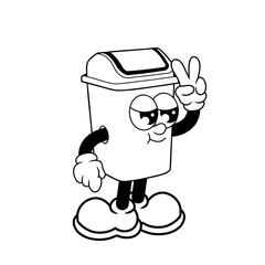 Retro character design of cool trash can outline