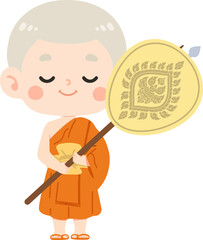 Cartoon of a Buddhist Monk Holding a Fan