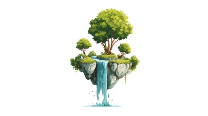 Obraz premium Floating island with waterfall and trees