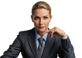 Professional businesswoman in suit portrait png image for design, isolated woman model with blonde hair, isolated on transparent background