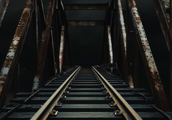 Rusty Railroad Bridge Tunnel At Night Dark Metal Structure