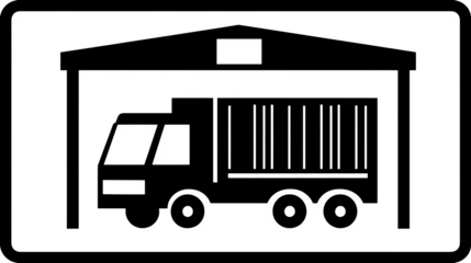 Filled black icon of a truck loading area sign, logistics symbol, isolated on transparent