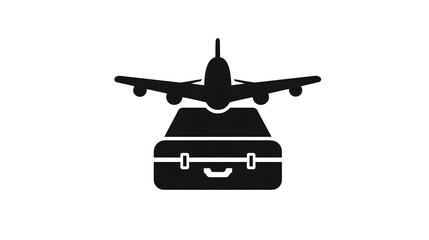 Filled black icon of airplane cargo hatch open, transparent background