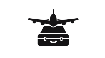 Filled black icon of airplane cargo hatch open, transparent background